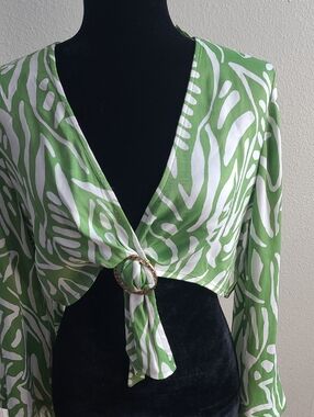 House of Harlow 1960 Mint Green & White Patterned Top Size Large